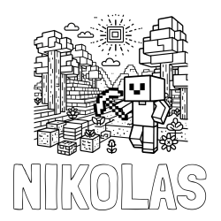Online izdelana pobarvanka - Pobarvanka imena NIKOLAS in pobarvanka Minecraft sveta