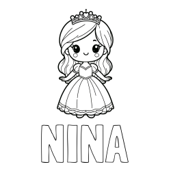 Online izdelana pobarvanka - Pobarvanka imena NINA in pobarvanka ljubke princeske