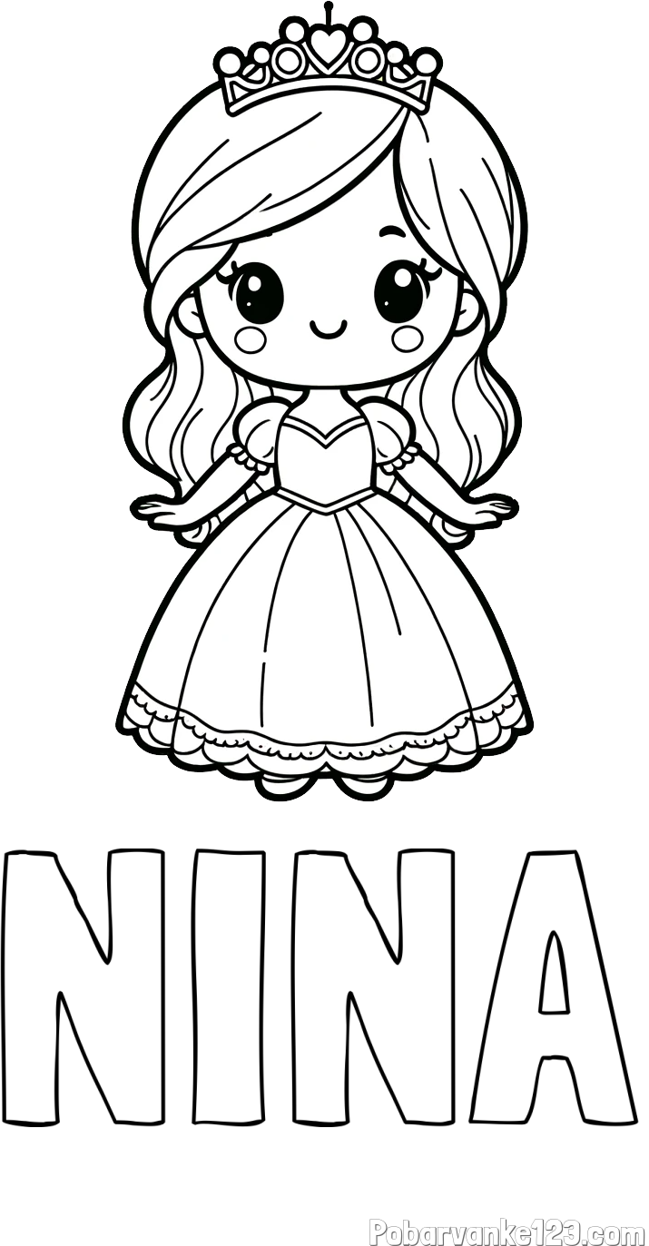 Pobarvanka imena NINA in pobarvanka ljubke princeske