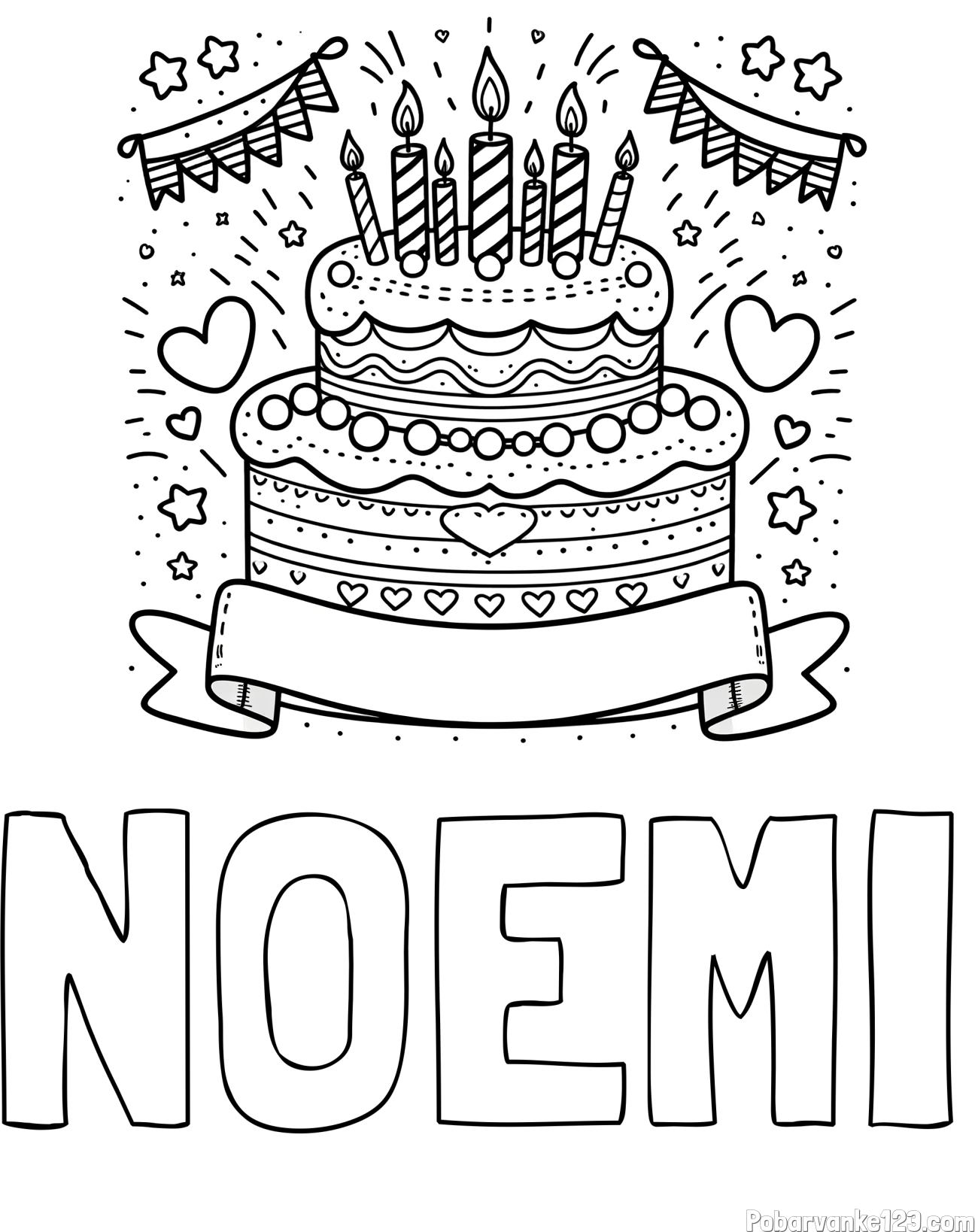 Pobarvanka imena NOEMI in pobarvanka velike torte za rojstni dan