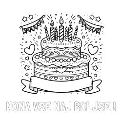 Online izdelana pobarvanka - Pobarvanka imena NONA VSE NAJ BOLJŠE ! in pobarvanka velike torte za rojstni dan