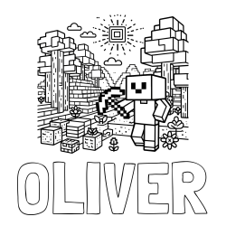 Online izdelana pobarvanka - Pobarvanka imena OLIVER in pobarvanka Minecraft sveta