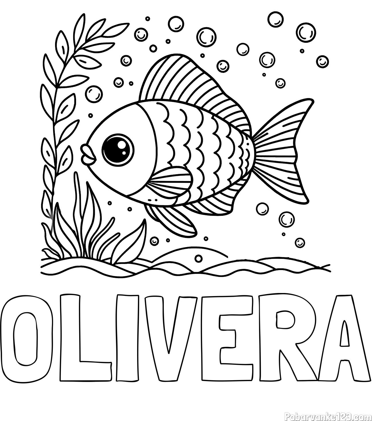 Pobarvanka imena OLIVERA in otroška pobarvanka ljubke ribe