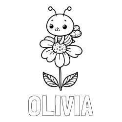 Online izdelana pobarvanka - Pobarvanka imena OLIVIA in pobarvanka ljubke čebelice na roži