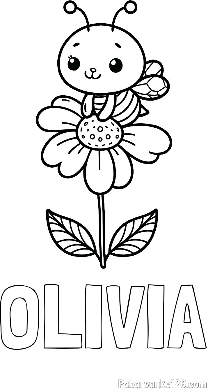 Pobarvanka imena OLIVIA in pobarvanka ljubke čebelice na roži