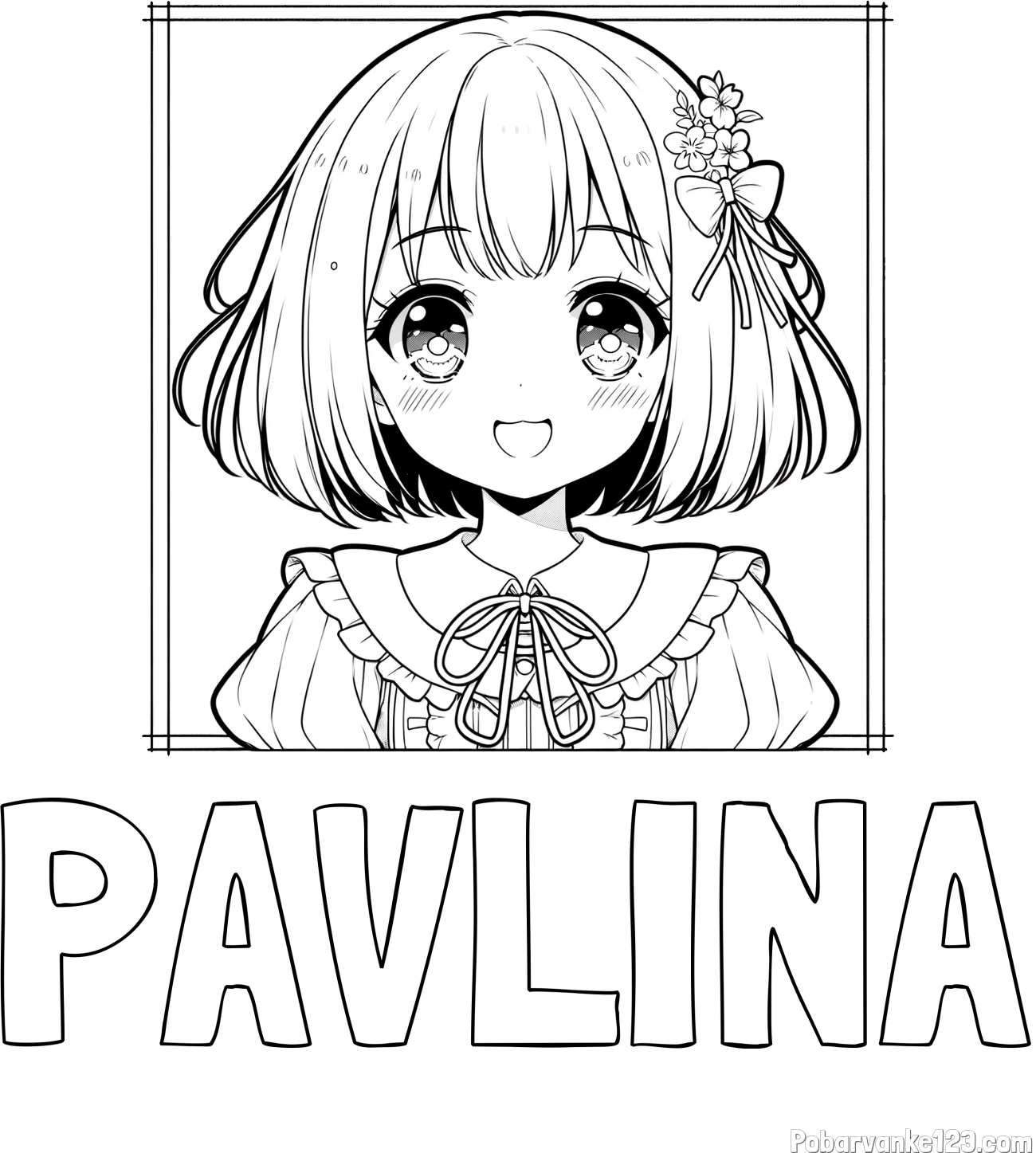 Pobarvanka imena PAVLINA in pobarvanka ljubke punčke v anime slogu