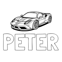 Online izdelana pobarvanka - Pobarvanka imena PETER in pobarvanka čudovitega športnega avtomobila