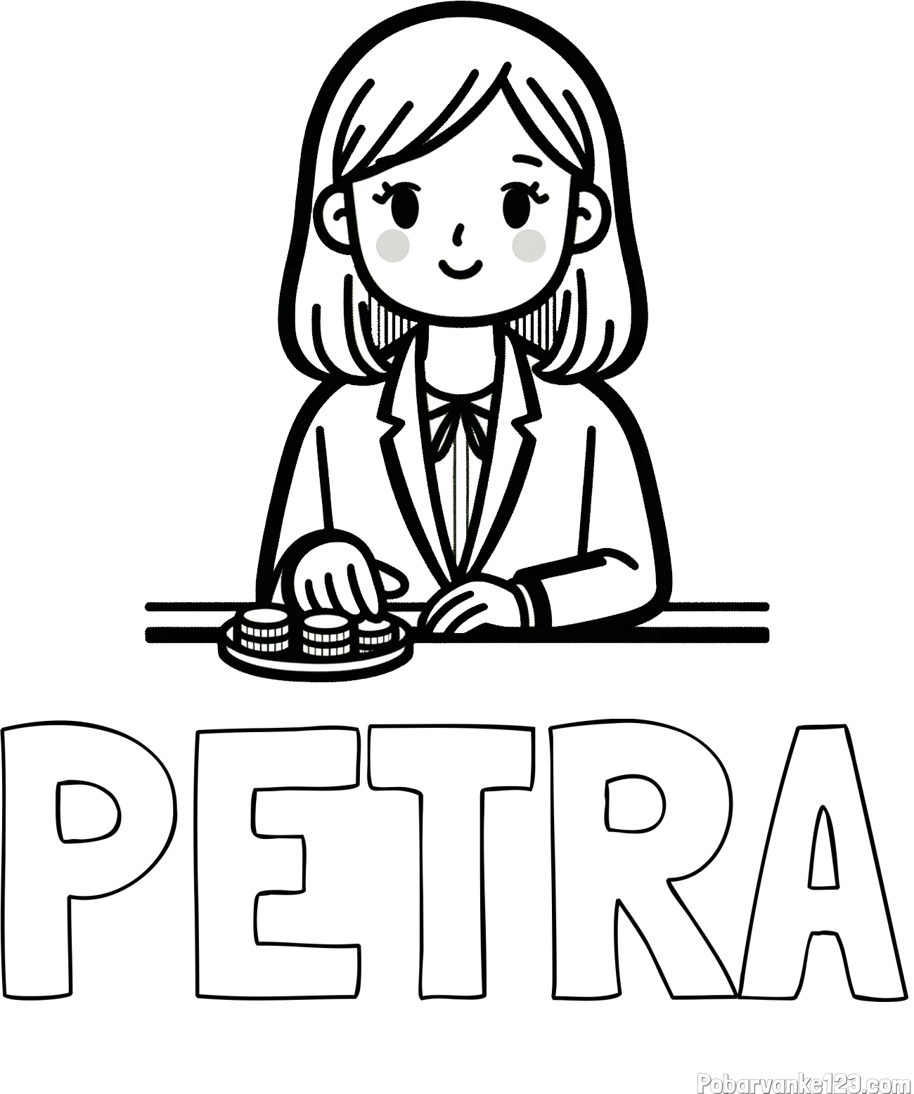 Pobarvanka imena PETRA in pobarvanka bančne uslužbenke