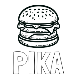 Online izdelana pobarvanka - Pobarvanka imena PIKA in preprosta pobarvanka hamburgerja