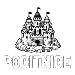 Pobarvanka imena POČITNICE in pobarvanka velikega peščenega gradu