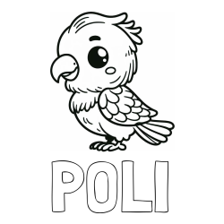 Online izdelana pobarvanka - Pobarvanka imena POLI in pobarvanka ljubkega papagaja