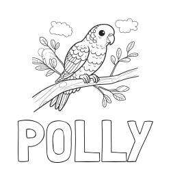 Online izdelana pobarvanka - Pobarvanka imena POLLY in pobarvanka ljubkega kanarčka na veji