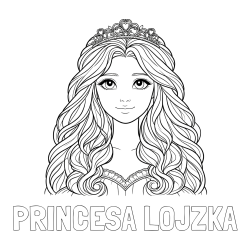 Online izdelana pobarvanka - Pobarvanka imena PRINCESA LOJZKA in pobarvanka ljubke princese z bujnimi lasmi