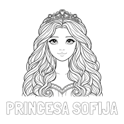 Online izdelana pobarvanka - Pobarvanka imena PRINCESA SOFIJA in pobarvanka ljubke princese z bujnimi lasmi