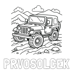 Pobarvanka imena PRVOŠOLČEK in pobarvanka džipa na terenu