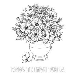Online izdelana pobarvanka - Pobarvanka imena RADA TE IMAM TVOJA in pobarvanka cvetja v vazi