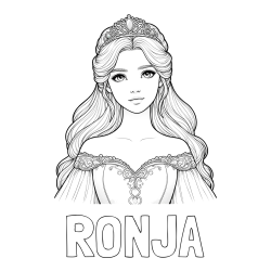 Online izdelana pobarvanka - Pobarvanka imena RONJA in pobarvanka realistične princese