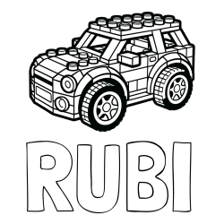 Pobarvanka imena RUBI in pobarvanka avtomobila sestavljenega iz LEGO kock