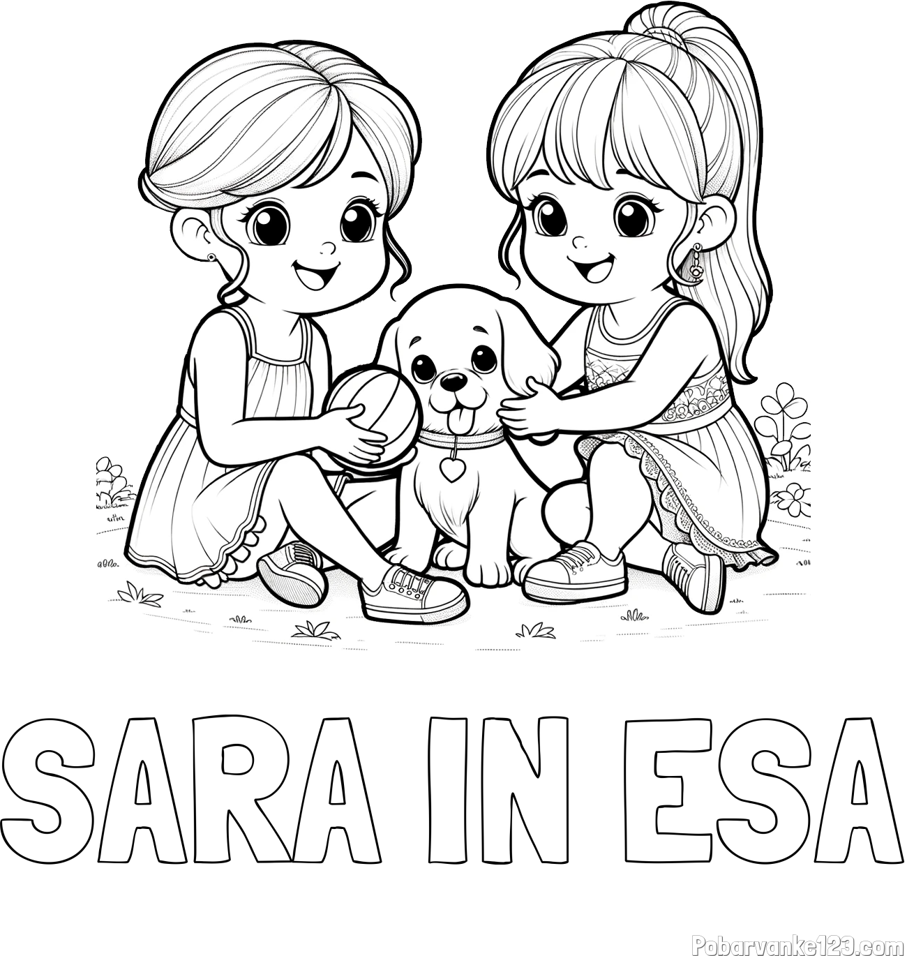 Pobarvanka imena SARA IN ESA in pobarvanka prijateljic s kužkom