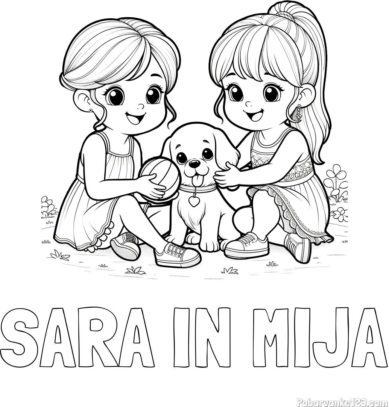 Pobarvanka imena SARA IN MIJA in pobarvanka prijateljic s kužkom
