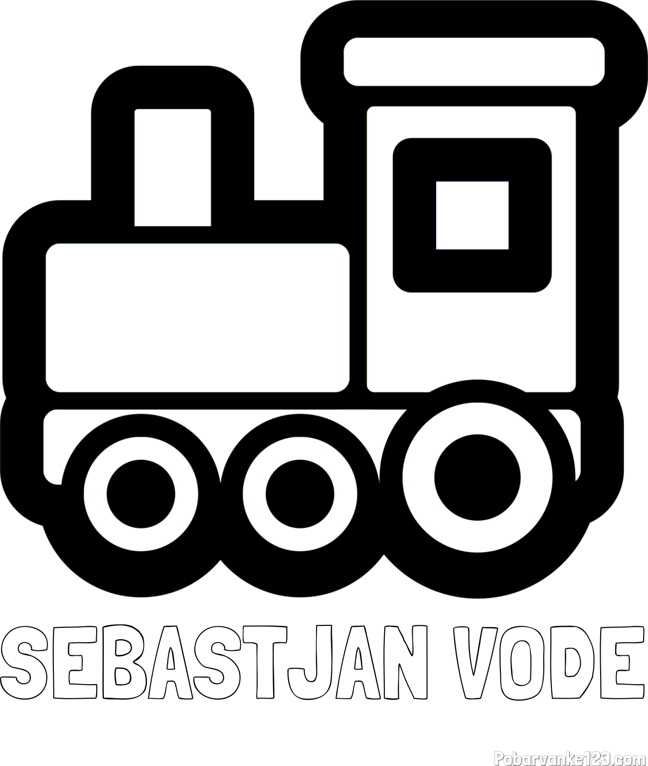 Pobarvanka imena SEBASTJAN VODE in otroška pobarvanka lokomotive