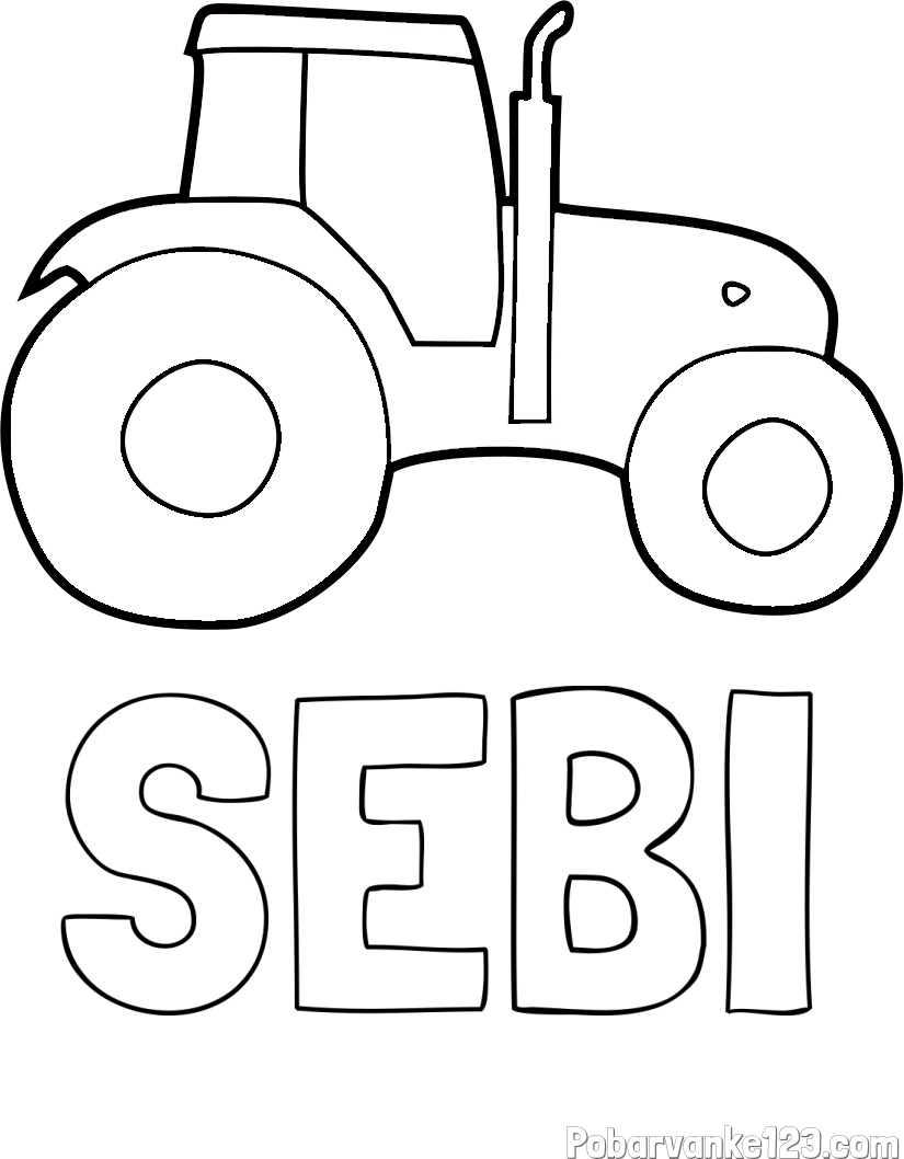 Pobarvanka imena SEBI in otroška pobarvanka traktorja