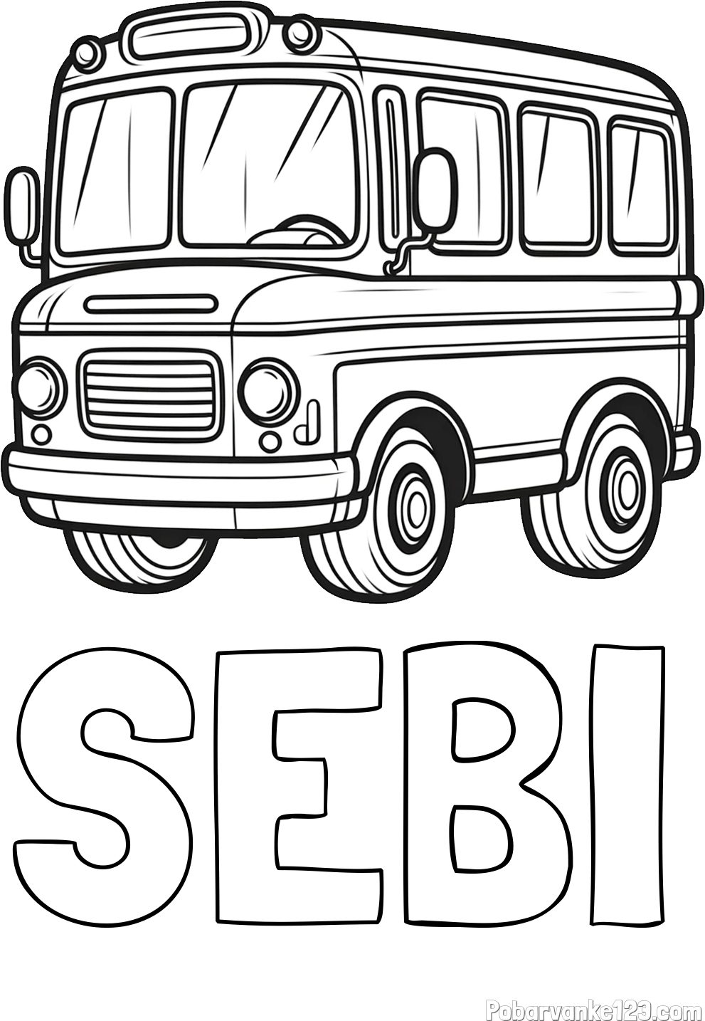 Pobarvanka imena SEBI in pobarvanka majhnega avtobusa