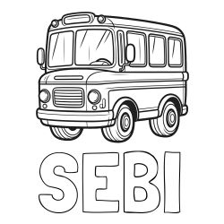 Online izdelana pobarvanka - Pobarvanka imena SEBI in pobarvanka majhnega avtobusa