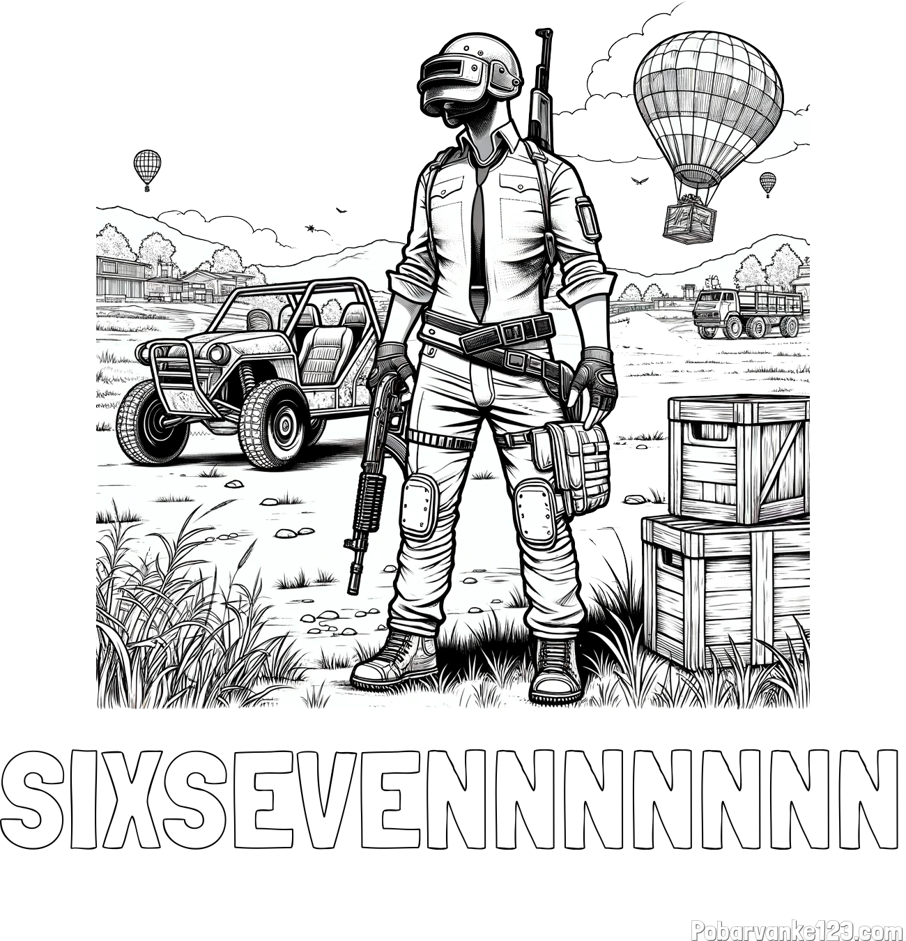 Pobarvanka imena SIXSEVENNNNNNN in PUBG pobarvanka z glavnim likom na bojišču