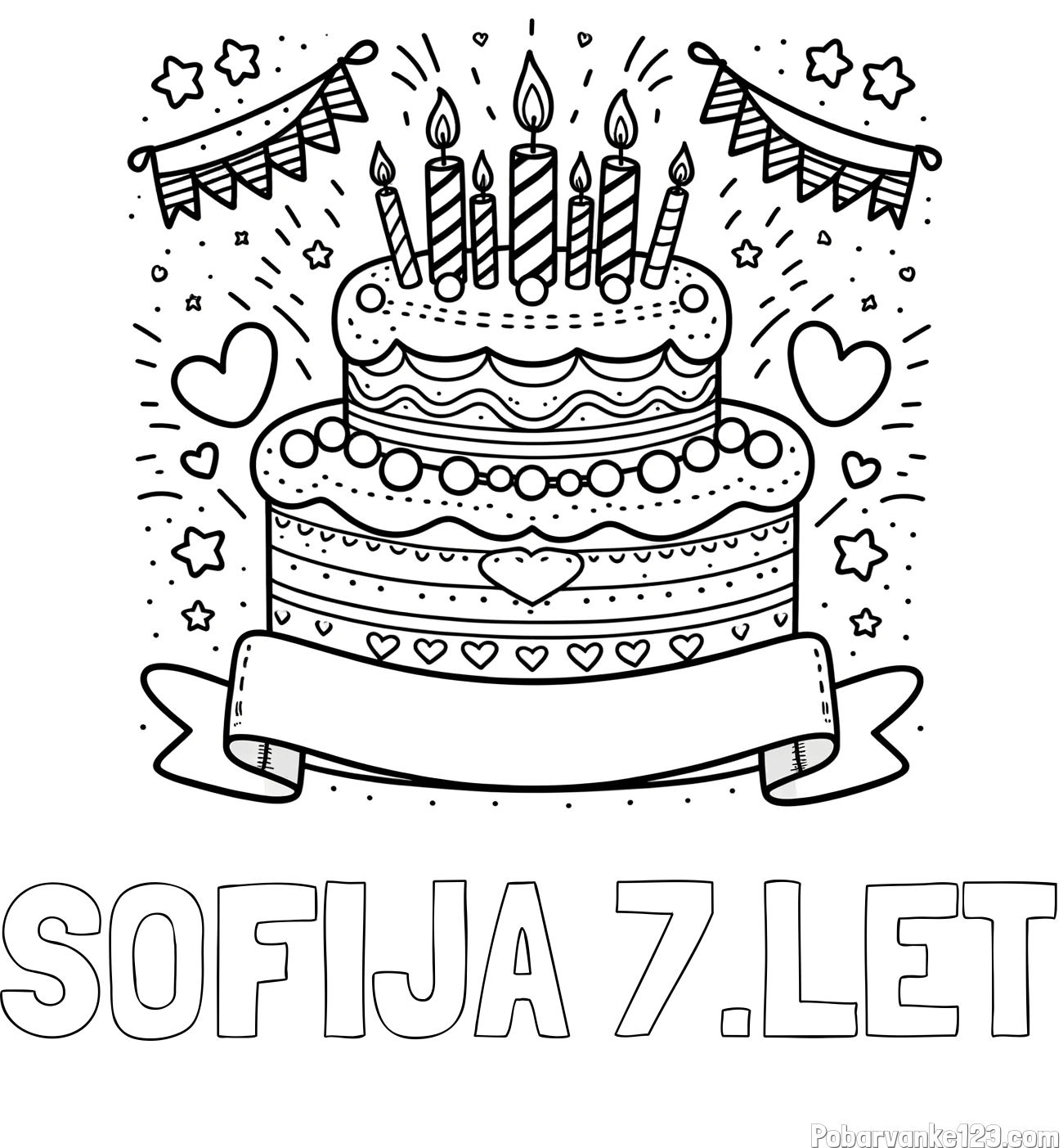 Pobarvanka imena SOFIJA 7.LET in pobarvanka velike torte za rojstni dan
