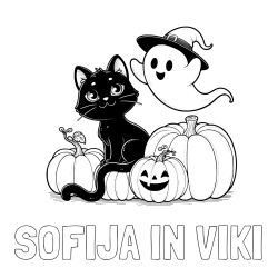 Pobarvanka imena SOFIJA IN VIKI in pobarvanka prijaznega duhca, črne mačke ter buč za noč čarovnic