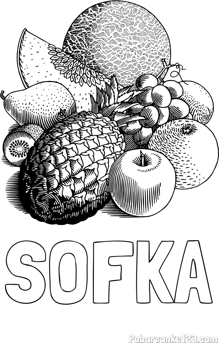 Pobarvanka imena SOFKA in pobarvanka sadja (ananas, melona, jabolka, kivi, grozdje, pomaranča...)