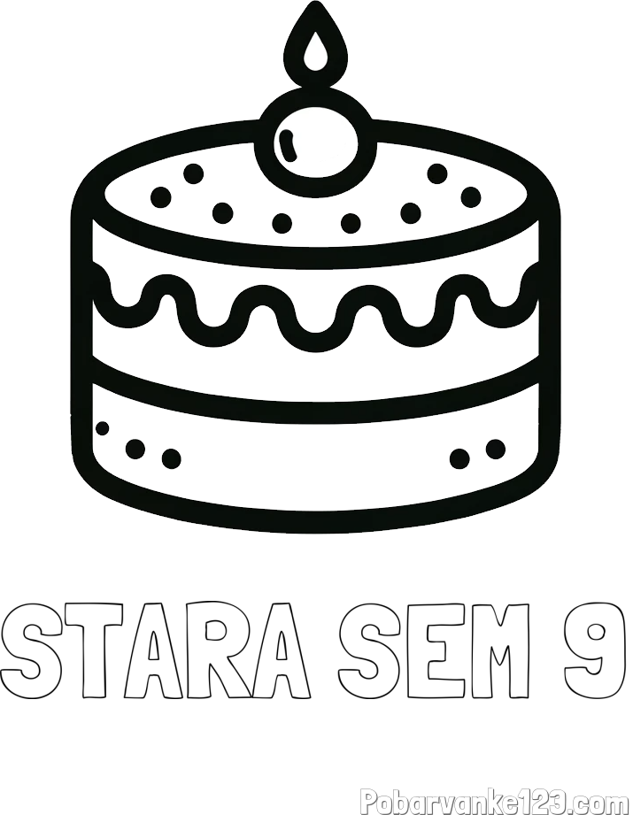 Pobarvanka imena STARA SEM 9 in otroška pobarvanka majhne torte