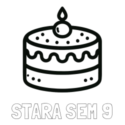 Pobarvanka imena STARA SEM 9 in otroška pobarvanka majhne torte