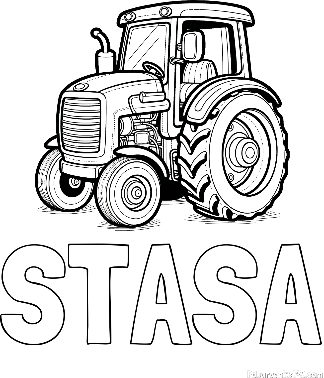 Pobarvanka imena STAŠA in pobarvanka starega, a lepega traktorja