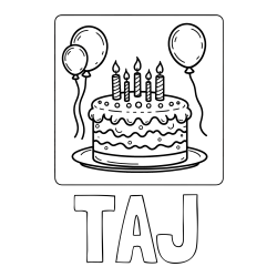 Online izdelana pobarvanka - Pobarvanka imena TAJ in pobarvanka torte za 5. rojstni dan