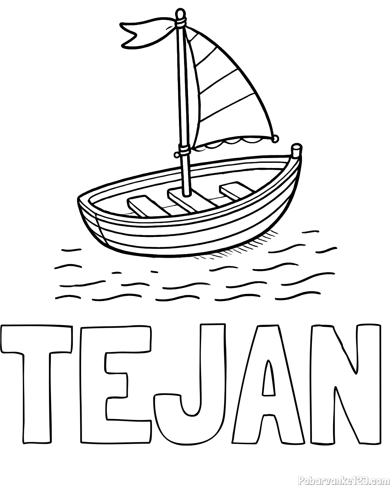 Pobarvanka imena TEJAN in preprosta pobarvanka ladjice