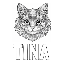 Online izdelana pobarvanka - Pobarvanka imena TINA in pobarvanka mačke