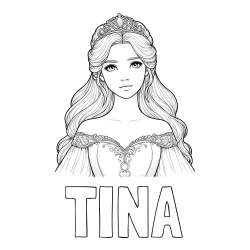 Online izdelana pobarvanka - Pobarvanka imena TINA in pobarvanka realistične princese
