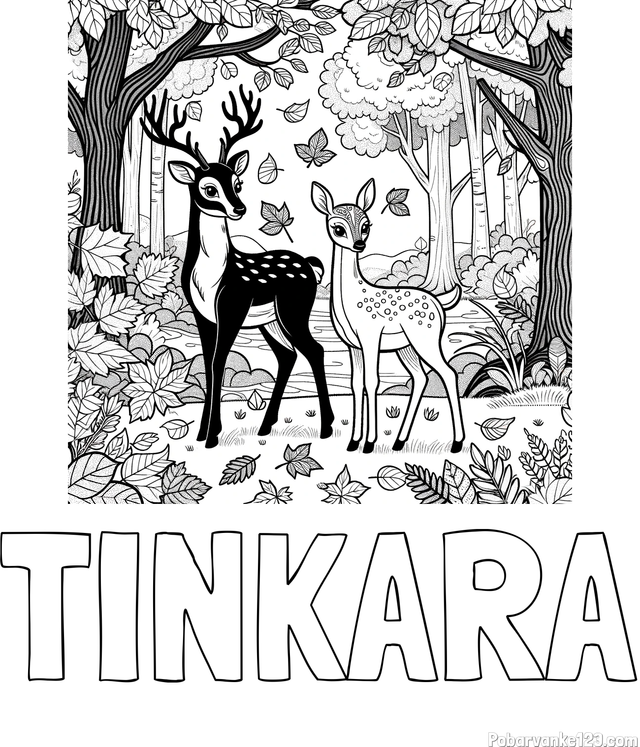 Pobarvanka imena TINKARA in pobarvanka srnice in jelenčka