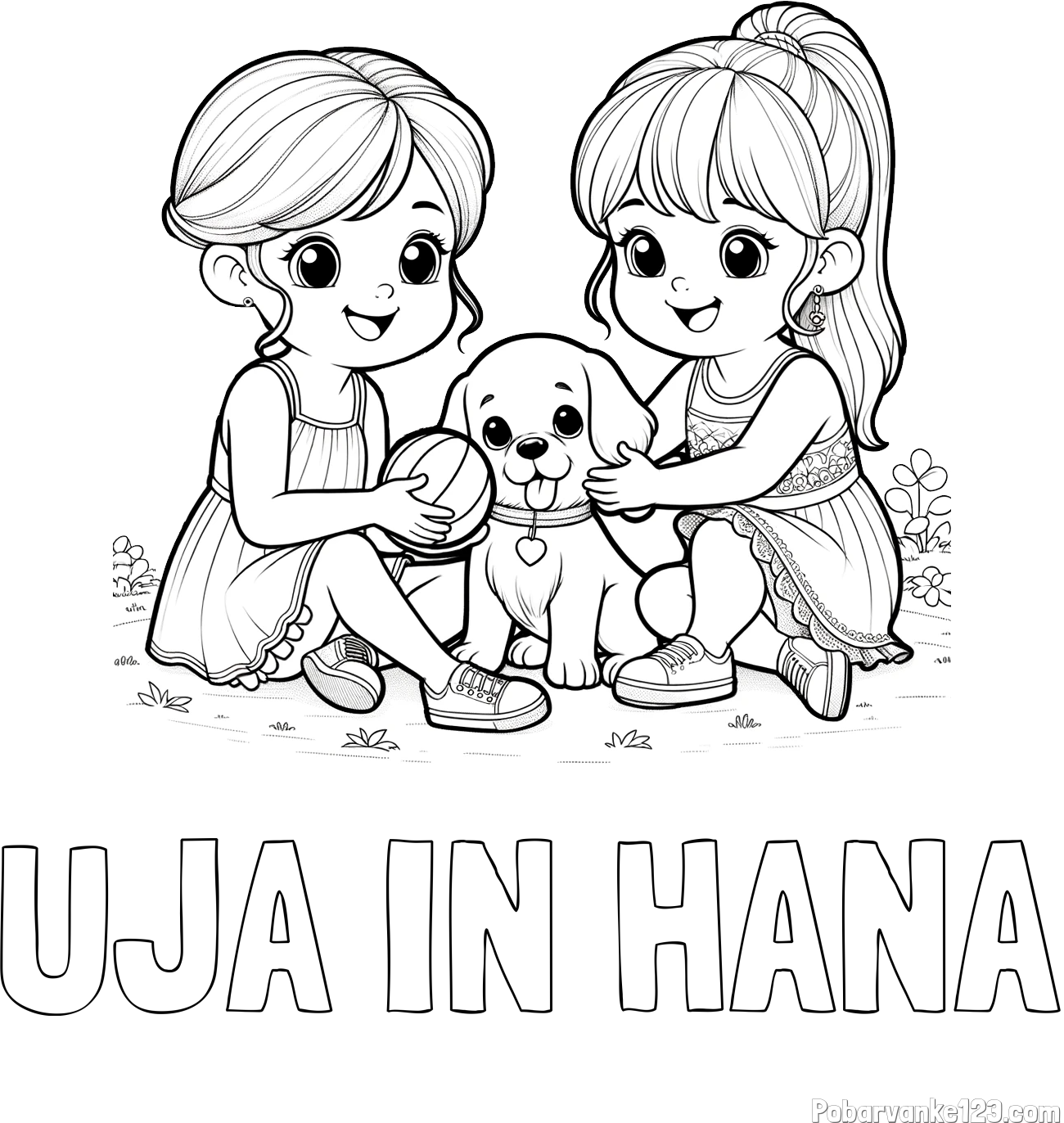 Pobarvanka imena UJA IN HANA in pobarvanka prijateljic s kužkom