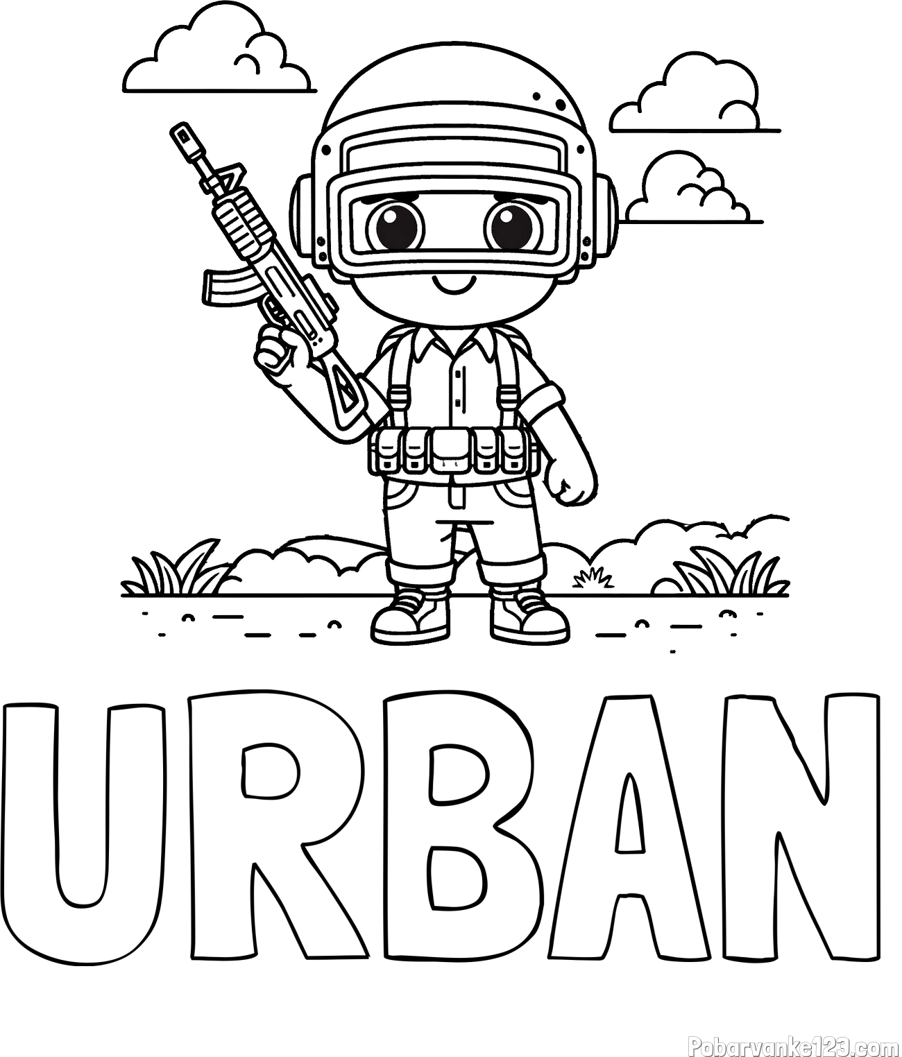 Pobarvanka imena URBAN in lepa otroška PUBG pobarvanka
