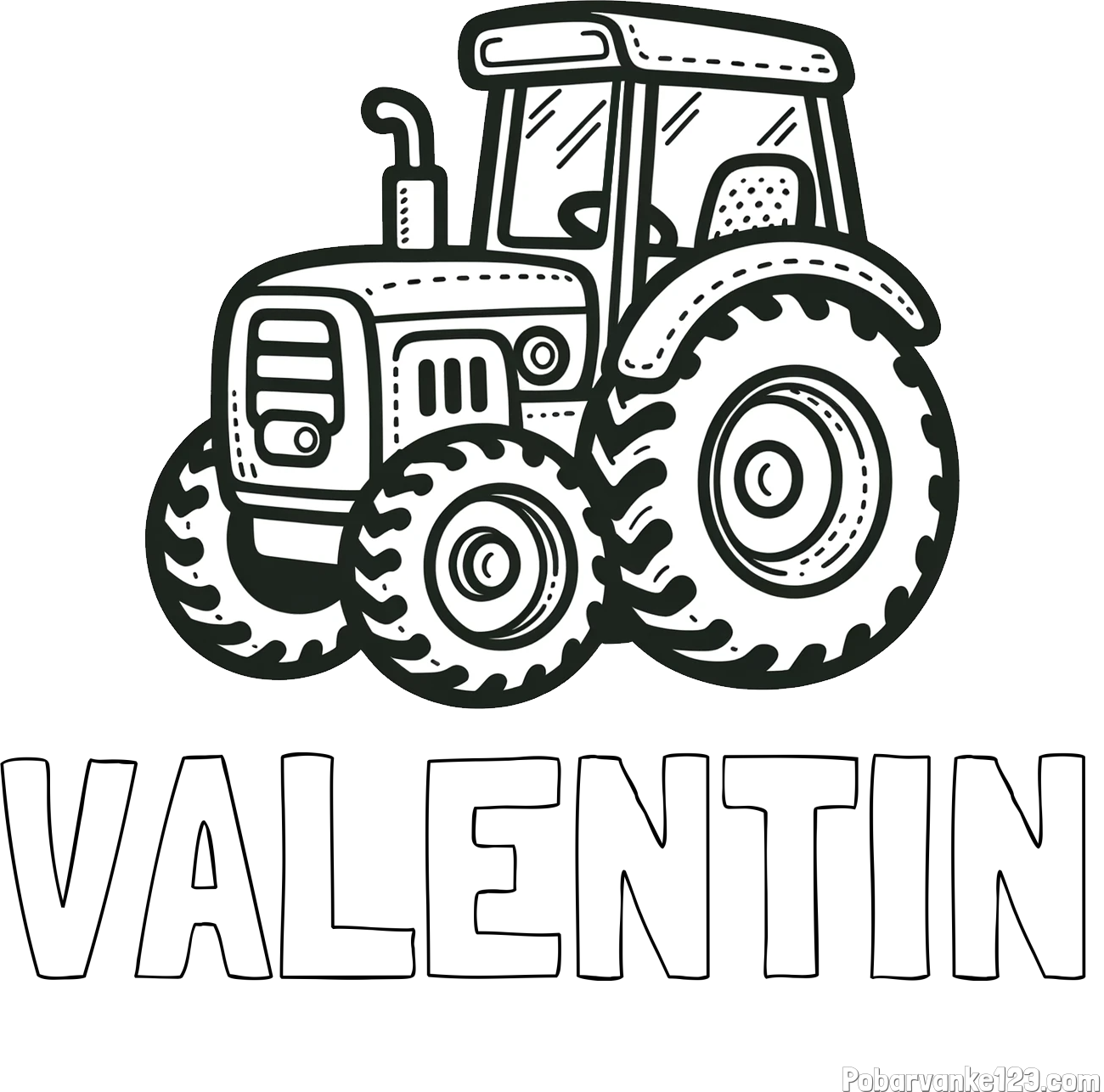 Pobarvanka imena VALENTIN in pobarvanka čudovitega traktorja