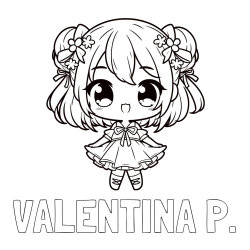 Online izdelana pobarvanka - Pobarvanka imena VALENTINA P. in otroška pobarvanka punčke v japonskem anime slogu