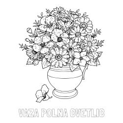 Pobarvanka imena VAZA POLNA CVETLIC in pobarvanka cvetja v vazi