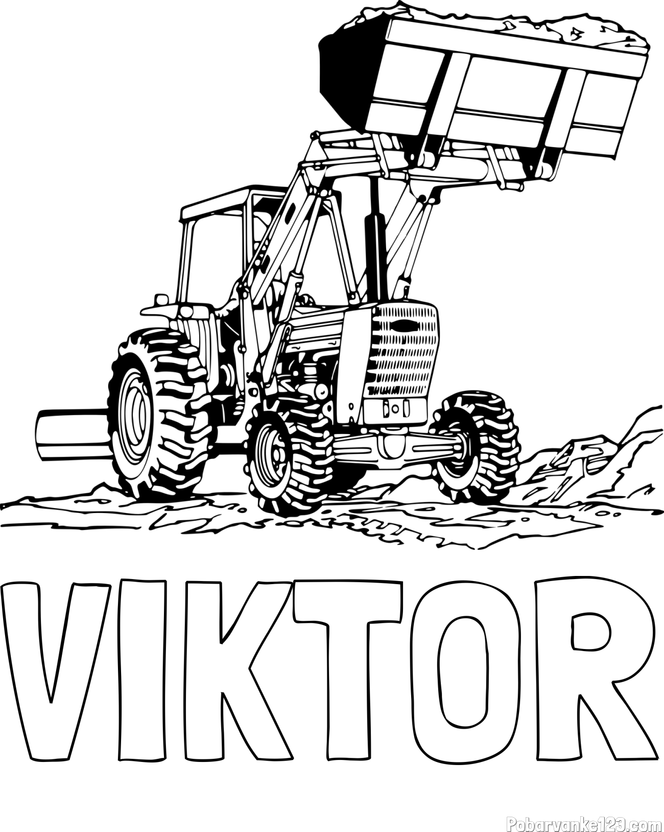 Pobarvanka imena VIKTOR in pobarvanka velikega traktorja med prenosom zemljine
