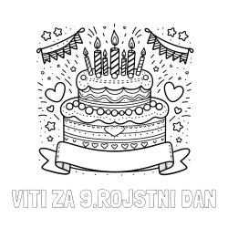 Online izdelana pobarvanka - Pobarvanka imena VITI ZA 9.ROJSTNI DAN in pobarvanka velike torte za rojstni dan