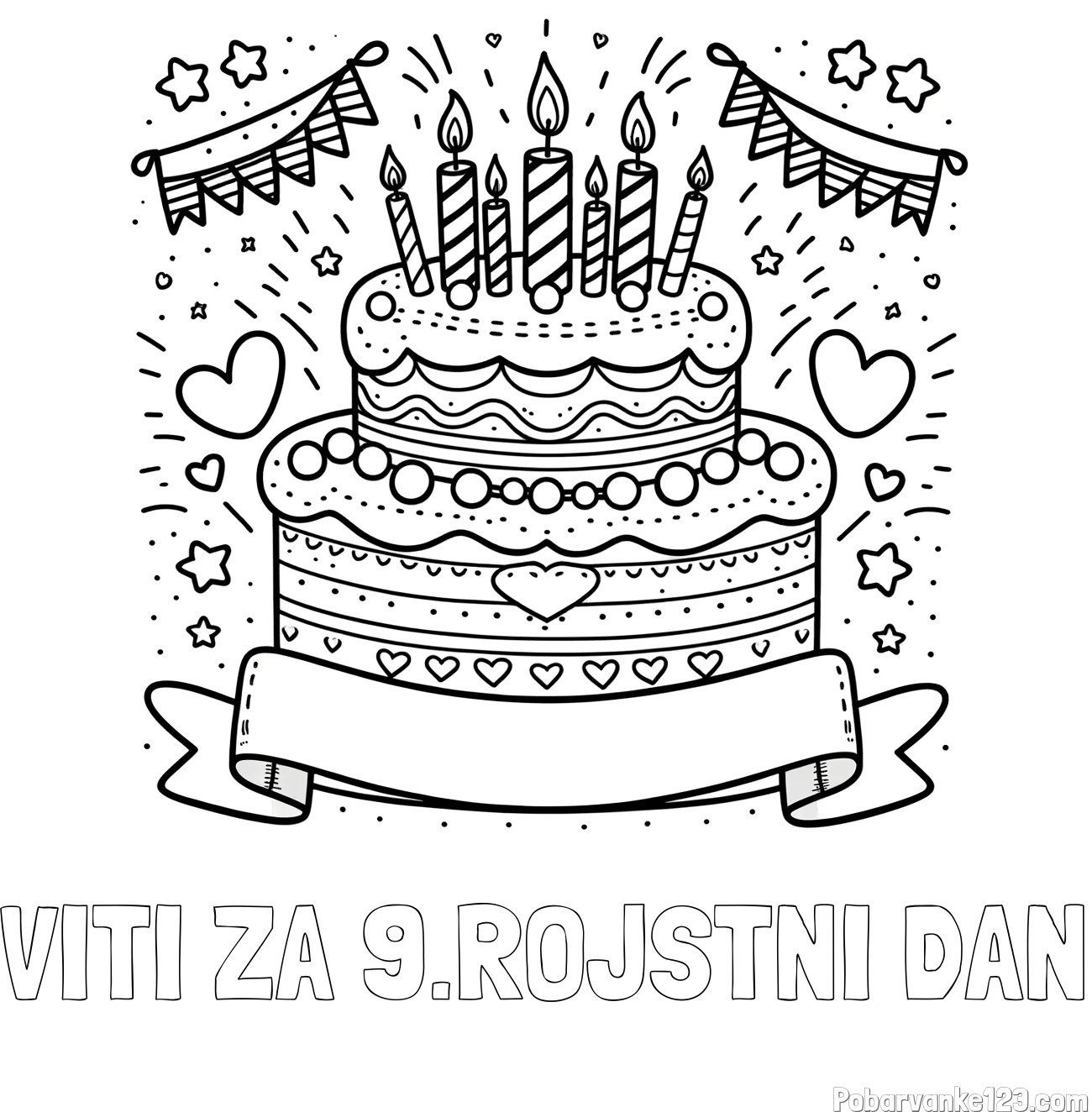 Pobarvanka imena VITI ZA 9.ROJSTNI DAN in pobarvanka velike torte za rojstni dan