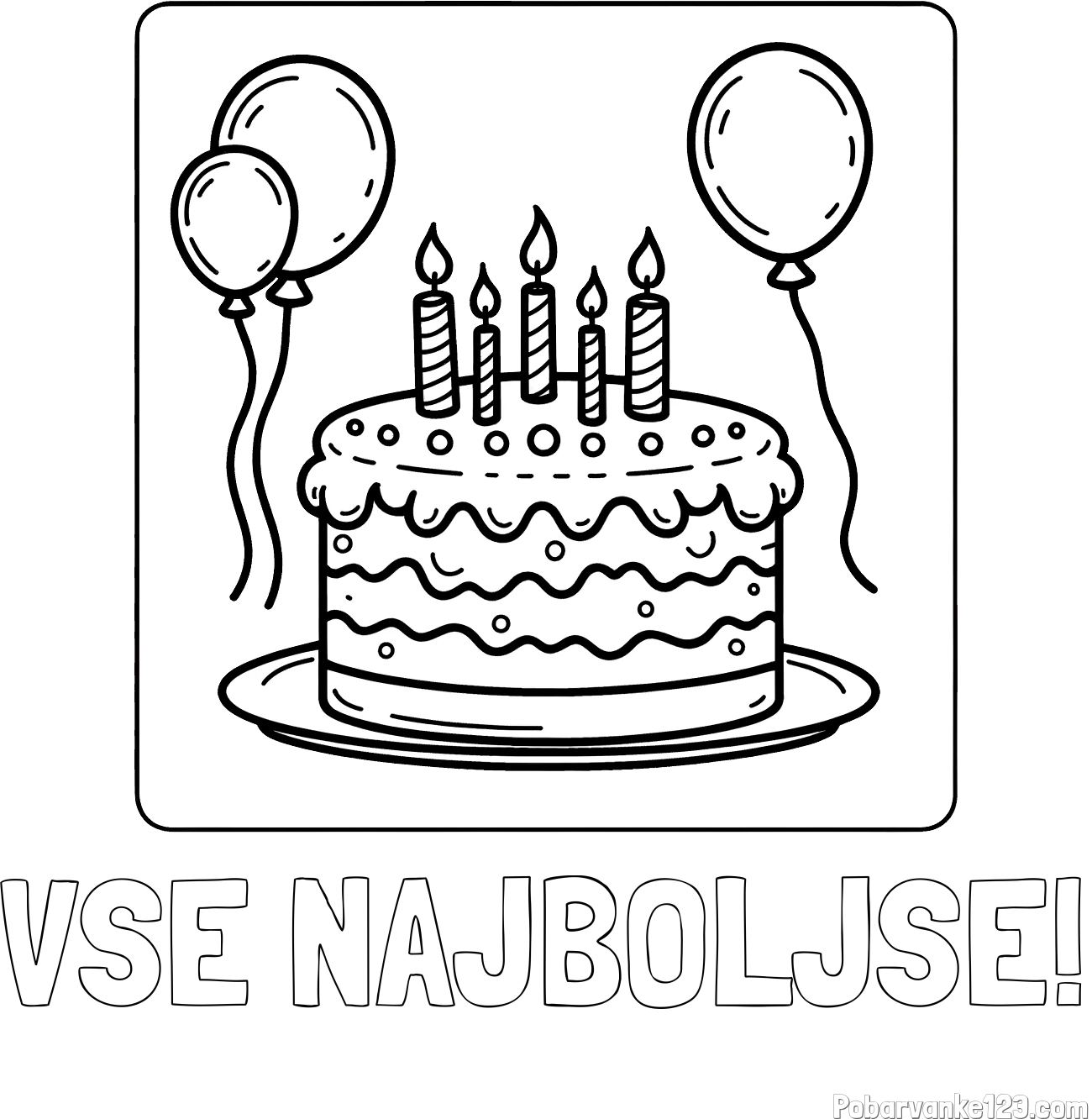 Pobarvanka imena VSE NAJBOLJŠE! in pobarvanka torte za 5. rojstni dan