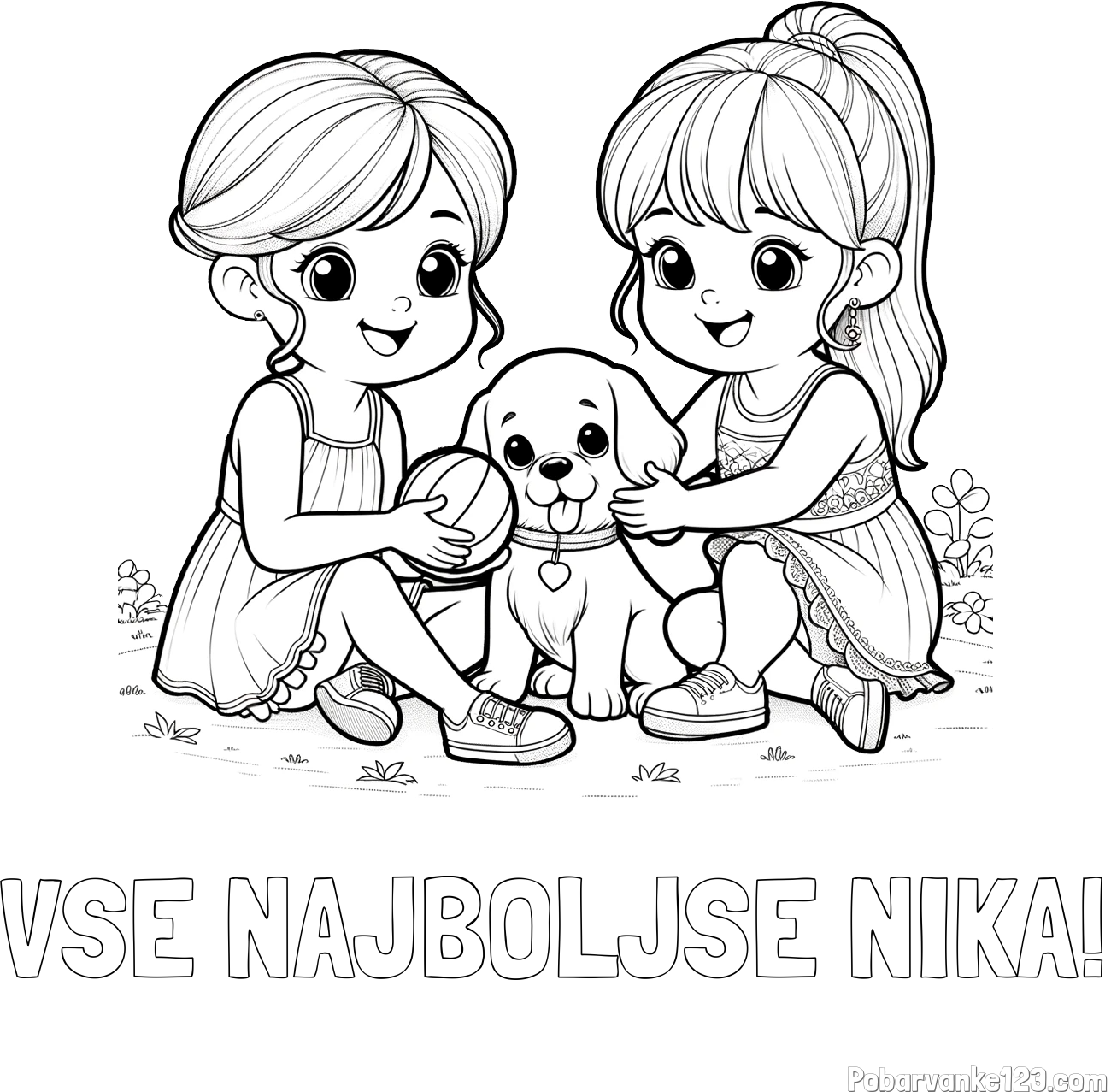 Pobarvanka imena VSE NAJBOLJŠE NIKA! in pobarvanka prijateljic s kužkom